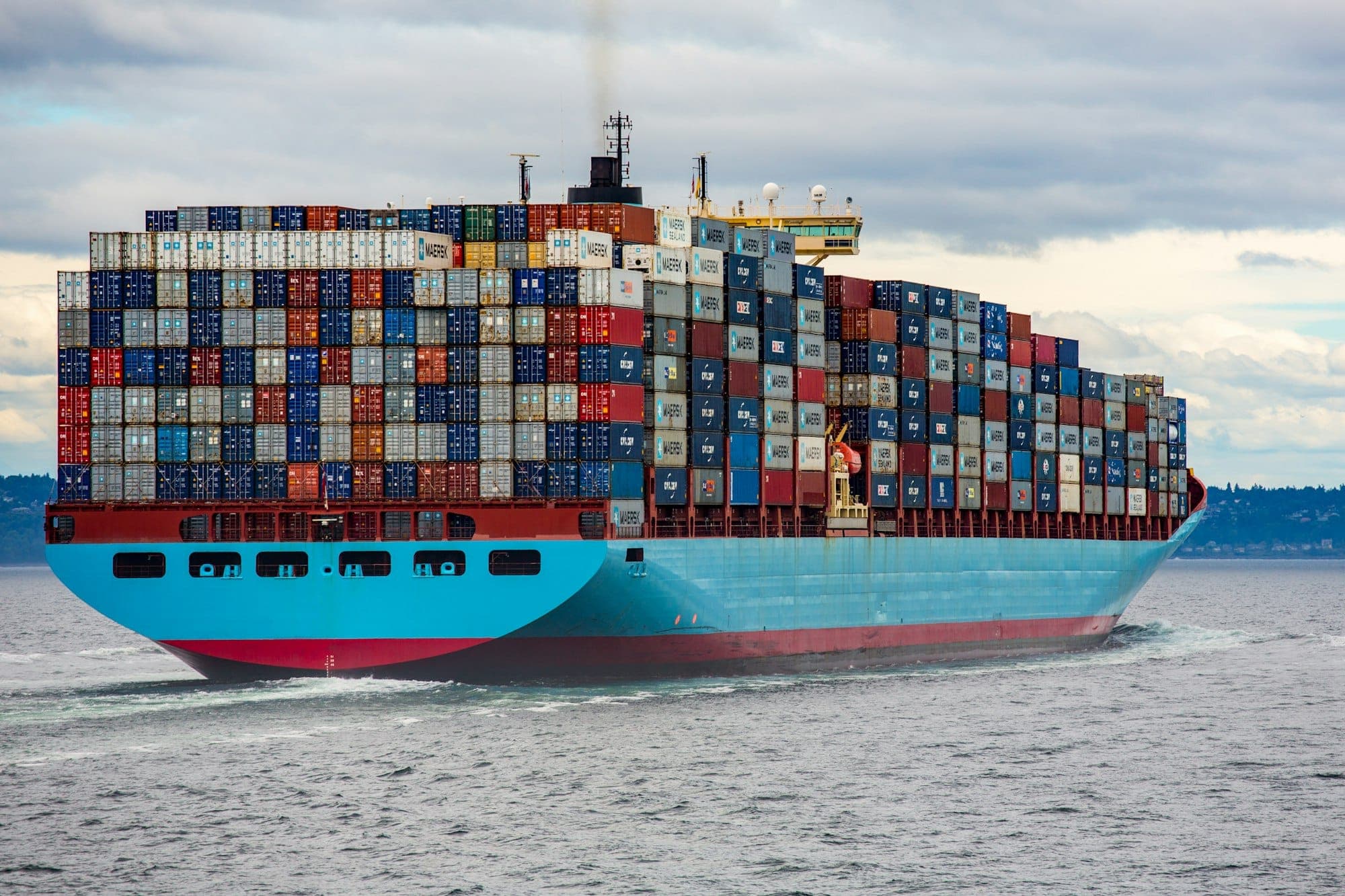 Loaded container vessel under way
